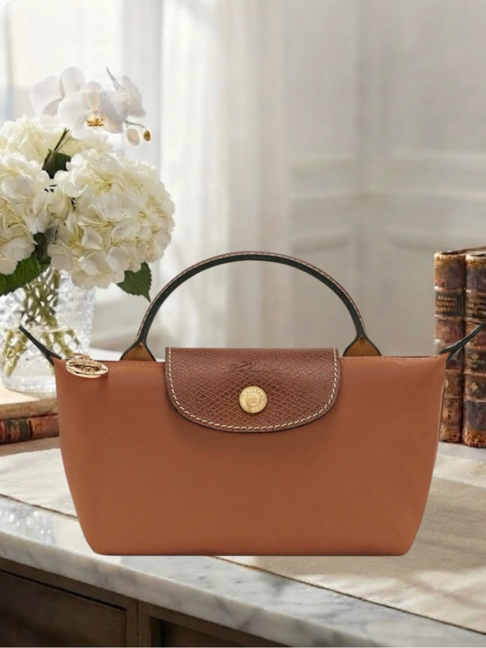Longchamp Original Pouch with Handle Cognac and Brown